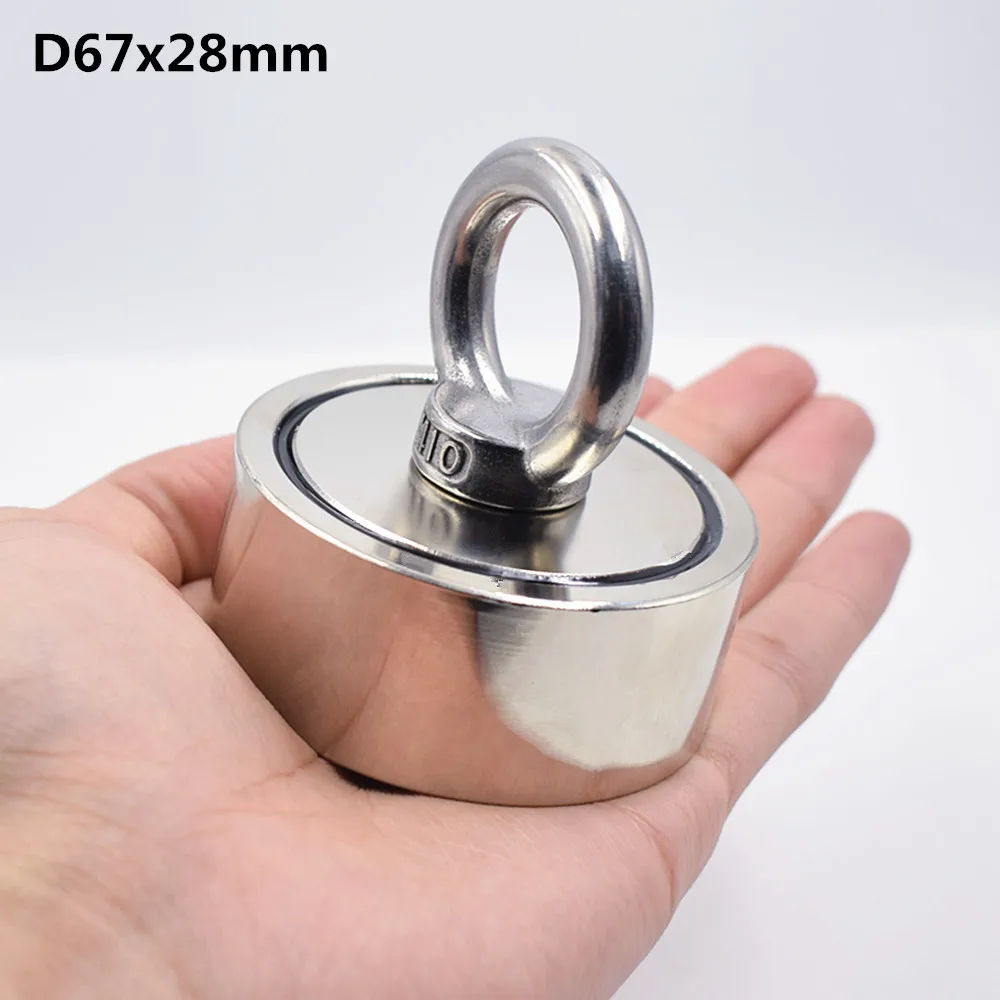 D67x28mm Two Holes Неодимовый магнит двухсторонний сильный спасательный рыболовный магнит 150KGx2 распознавание лица восстановление Стелл чашка NdFeB Тяговый держатель - Цвет: D67x28mm Two Holes