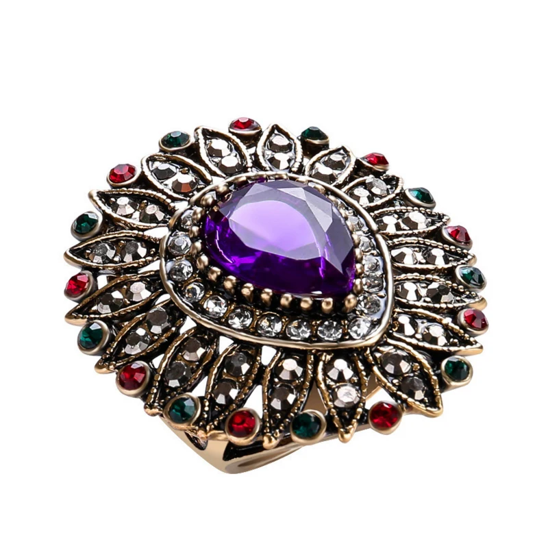 

2018 New Hot Top Quality Colorful Reinstone Crystal Retro Women's Ring
