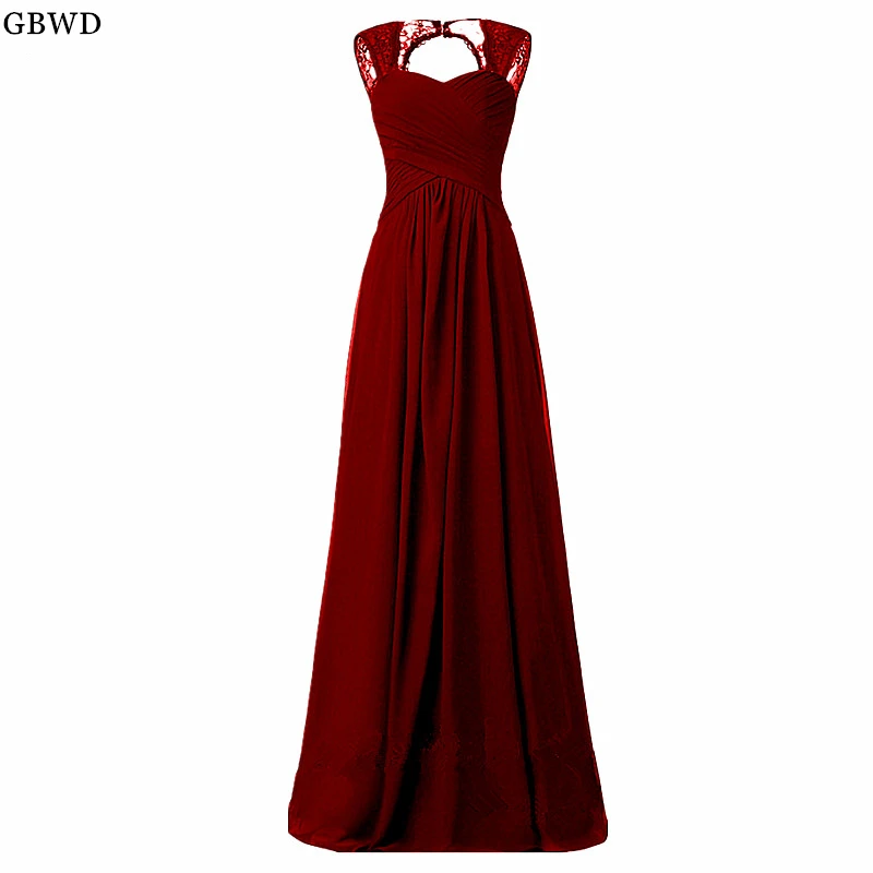 Custom Color 2019 Cheap A-Line Evening Dress Burgundy Long Elegant Pleat Lace Chiffon Sweetheart Party Prom Dresses Robe De Soir | Свадьбы и