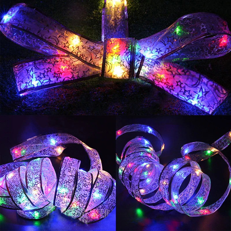 Doxa 40 LED Christmas Ribbon Bow Knot String Lights Lace Fairy Night Light Prom Trendy Clothes Shinning Party Garden Decoration | Лампы и