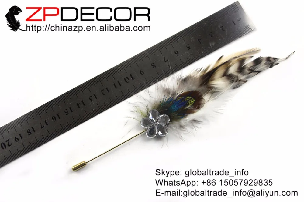 

ZPDECOR Top 10pcs/lot Quality Handmade Natural Grizzly Rooster Saddle Feather Brooch Wedding Accessory