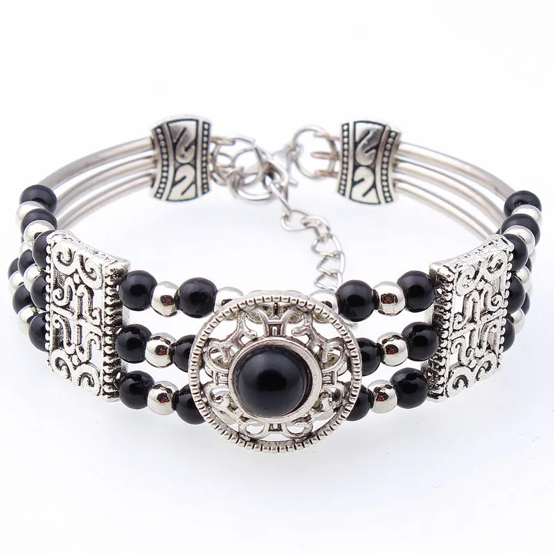 Женский винтажный браслет с красным/синим/черным бусинами | Украшения и