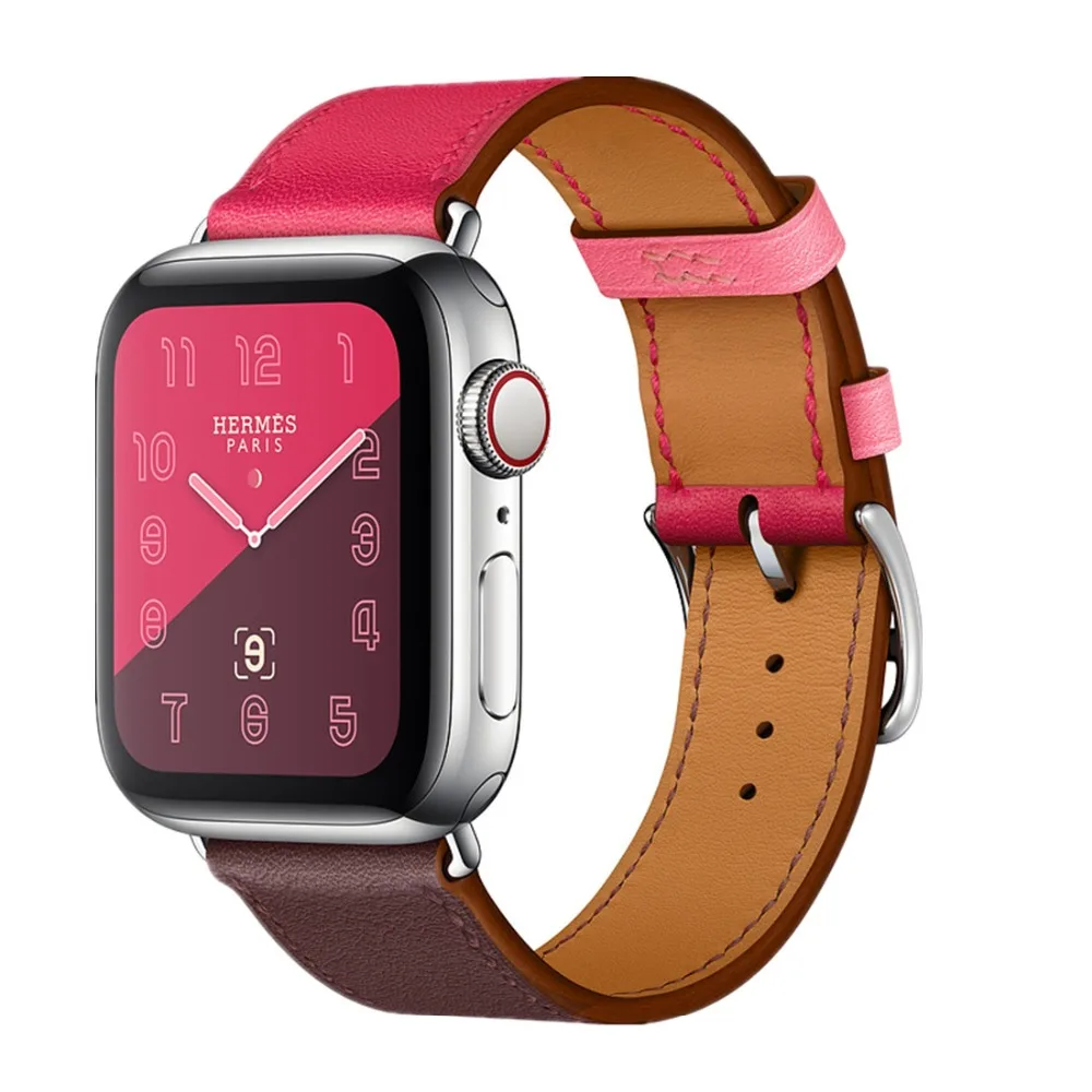 Ремешок хохлатый кожаный для Apple Watch band 5 4 44 мм 40 браслет iwatch series 3/2/1 42 38 | Наручные