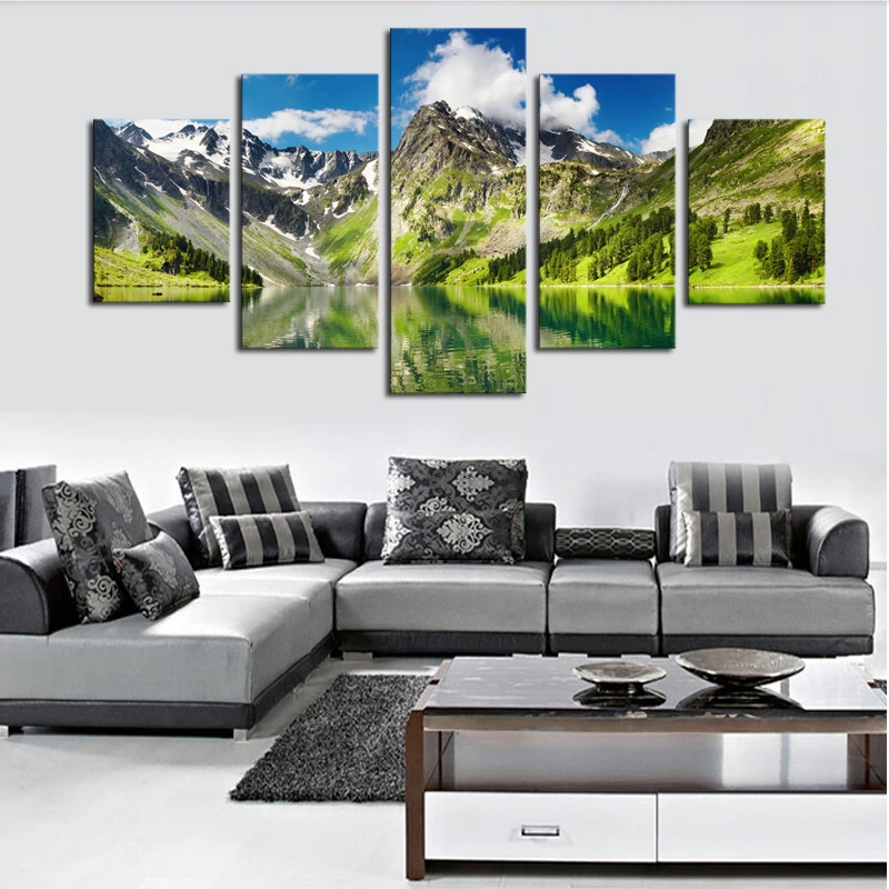 2017 New Wall Art (no Frame)5 Pcs Cloud Snowy Lake Mountain Home Decor Canvas Picture Hd Print Painting Set Of 5 Each | Дом и сад