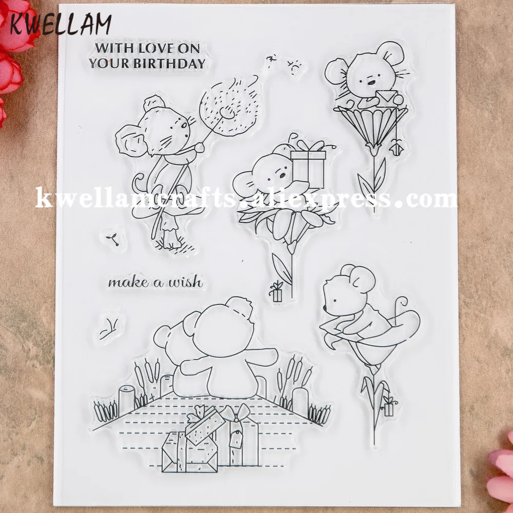 Bear Make a wish Giftbox день рождения цветы альбом для фотографий резиновый штамп
