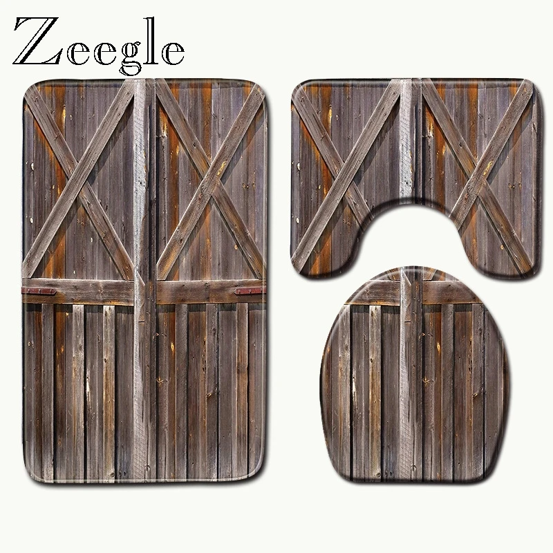 Zeegle Bath Floor Mat Wood Shower Mats Non Slip Rug Microfiber Door Soft Bathroom Toilet 3pcs Set | Дом и сад