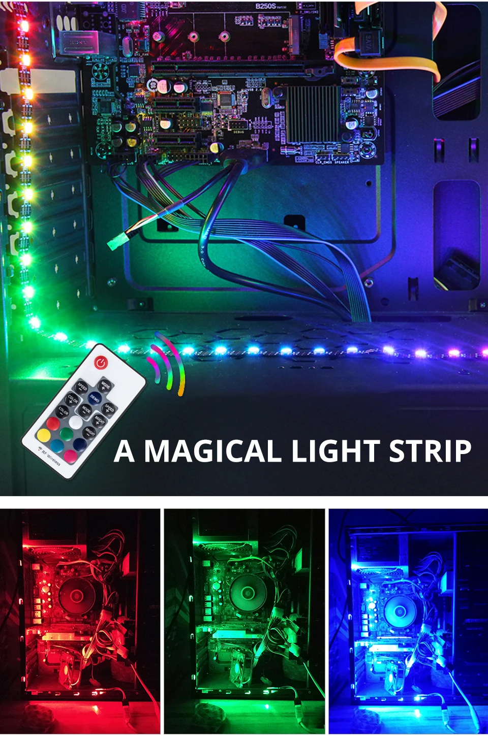 1 м 2 м 3 м RGB Светодиодная лента для компьютера чехол SATA интерфейс 17 ключ RF пульт дистанционного управления SMD 3535 2835 5050 светодиодный Диодная лента 60 светодиодный s/m