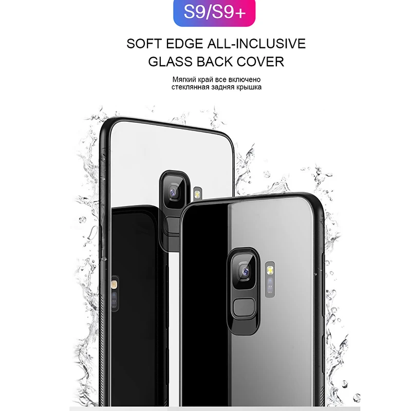 Shockproof Hybrid Soft TPU Silicone Bumper 9H Tempered Glass Hard Black Cover for Samsung Galaxy S7 edge S8 S9 Plus S8Plus Case |