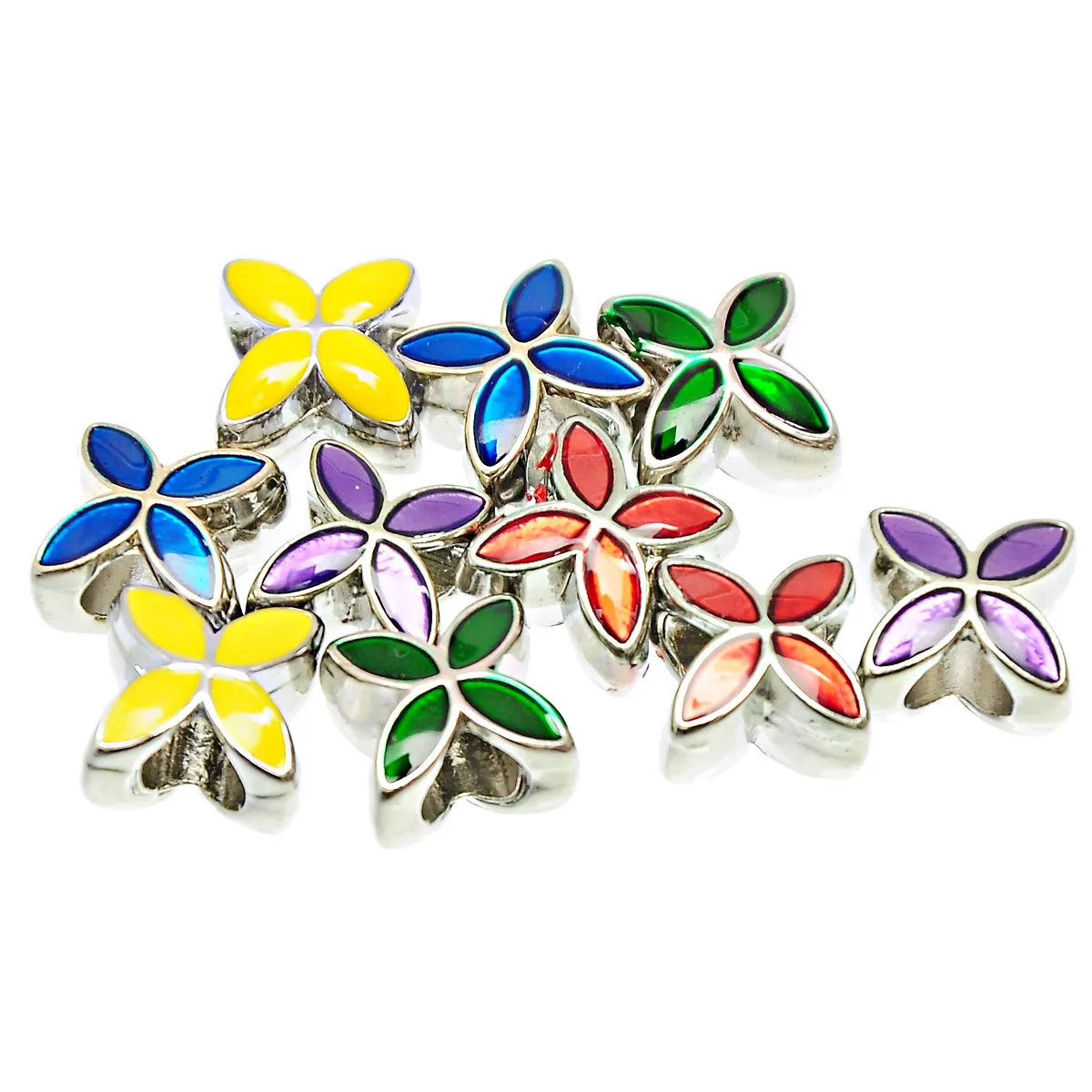DoreenBeads 10 шт смешанные эмалированные 4 лепестка цветок амулеты Бусины Подходят
