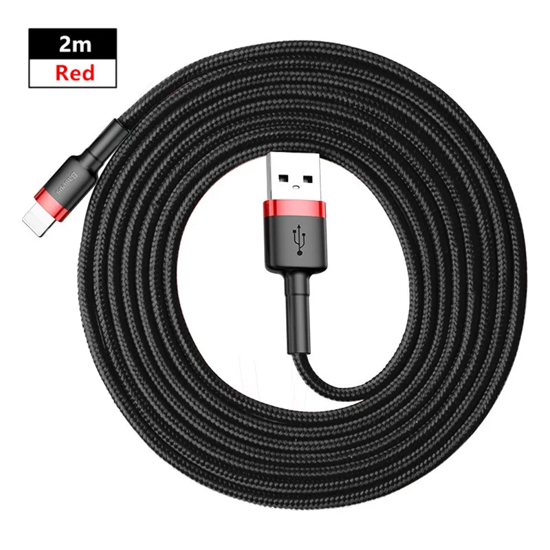 Baseus USB кабель зарядное устройство для iPhone 11 7 8 X 2.4A Быстрая зарядка USB кабель для передачи данных зарядный провод кабель для Iphone 6 6S - Название цвета: 2m Red