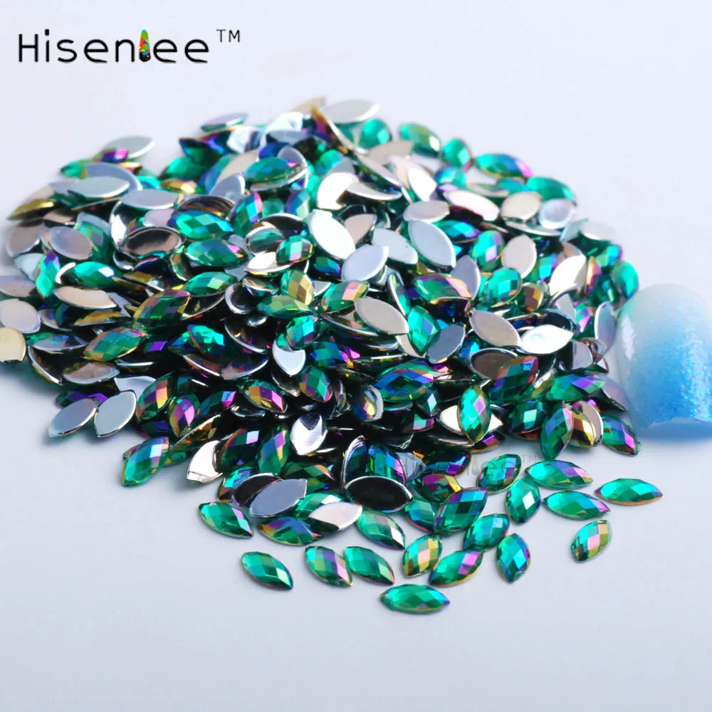 Fruit green AB Hisenlee AB Цвета 3x6 мм 500 шт. с плоской задней частью лошадь; глаза; Акрил Стразы для 3D нейл-арта украшения - Цвет: Fruit green AB