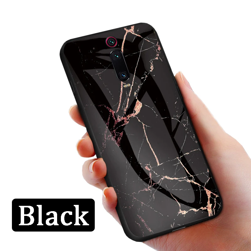 Чехол GFAITH для Xiaomi Mi 9 T, чехол с мраморной текстурой и принтом, чехол с закаленным стеклом для Xiaomi Mi 9T Pro, чехол для телефона s Funda Coque - Цвет: Black