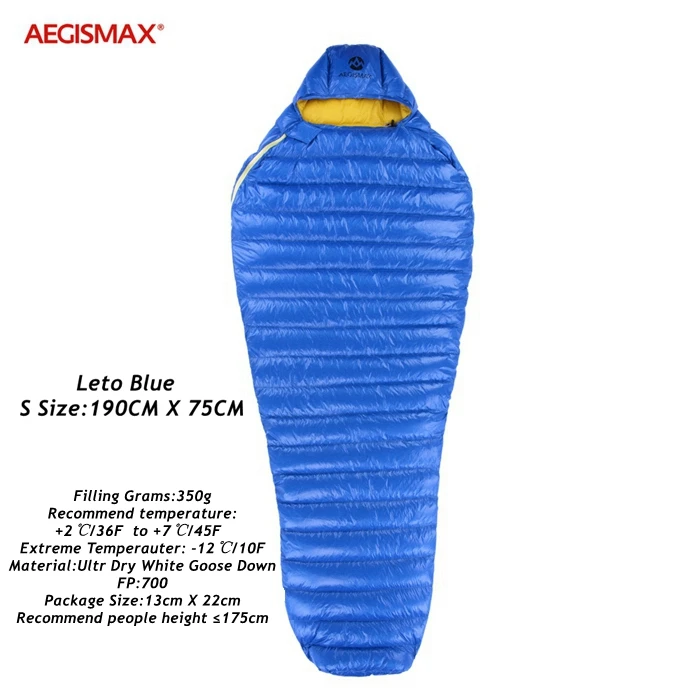 Leto Blue S Aegismax ультра сухой белый гусиный пух спальные мешки с капюшоном Мумия Тип Открытый лагерь Поход спальное снаряжение водоотталкивающий вниз - Цвет: Leto Blue S