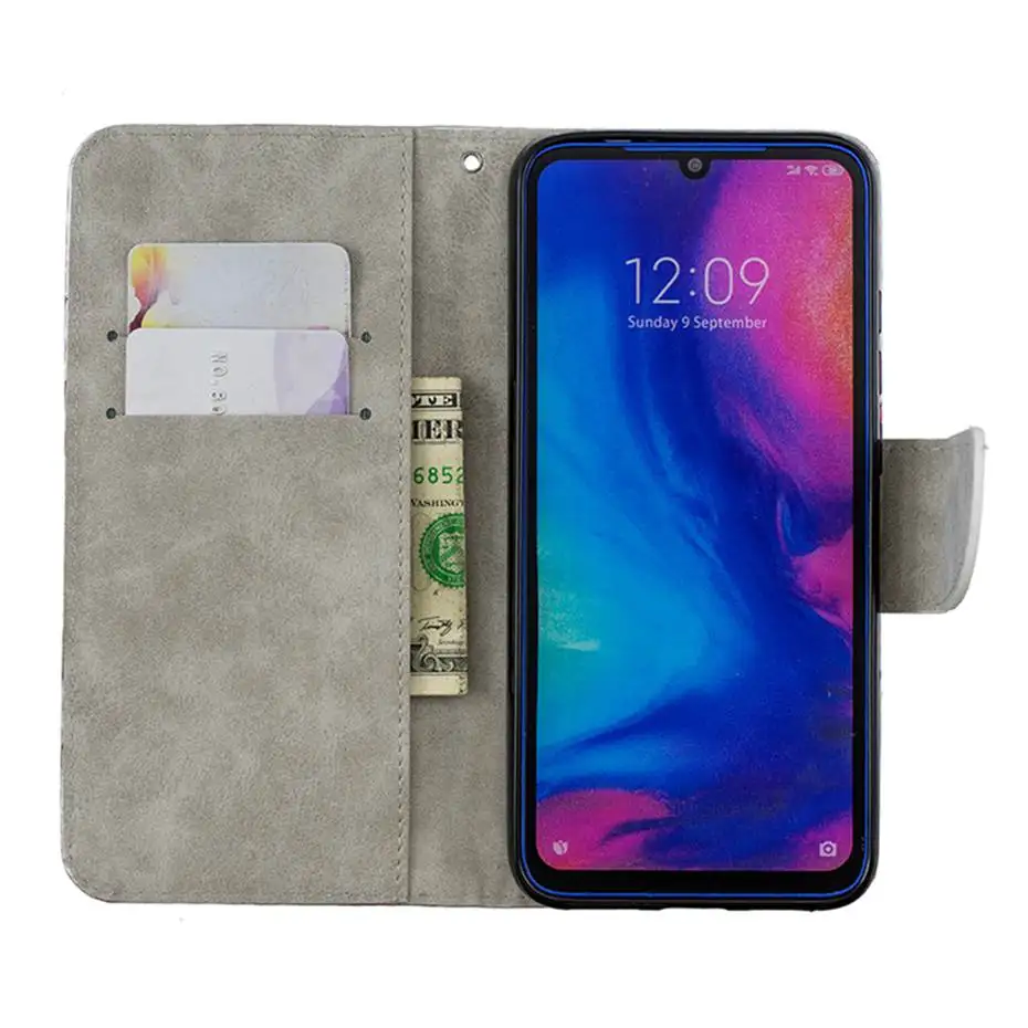 Лазерный флуоресцентный флип чехол для Xiaomi Redmi 7 Note Pro кожаный бумажник телефона 6