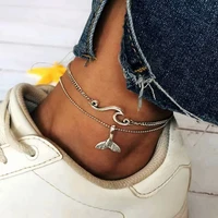 lh 2pcsset silver color anklets for women fashion exquisite fish tail ankle bracelets high quality female ankle chain 2019