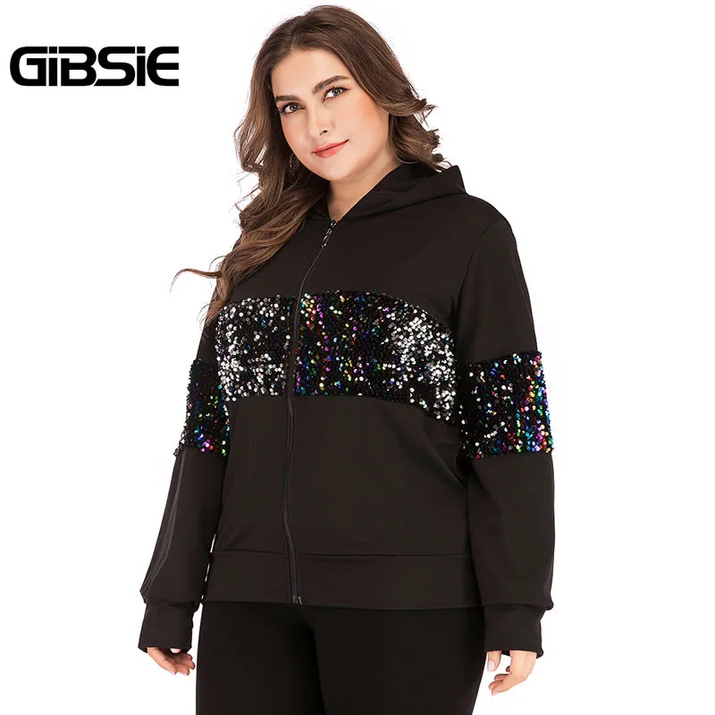 Толстовка GIBSIE большого размера 4xl 3xl черная толстовка с капюшоном и блестками
