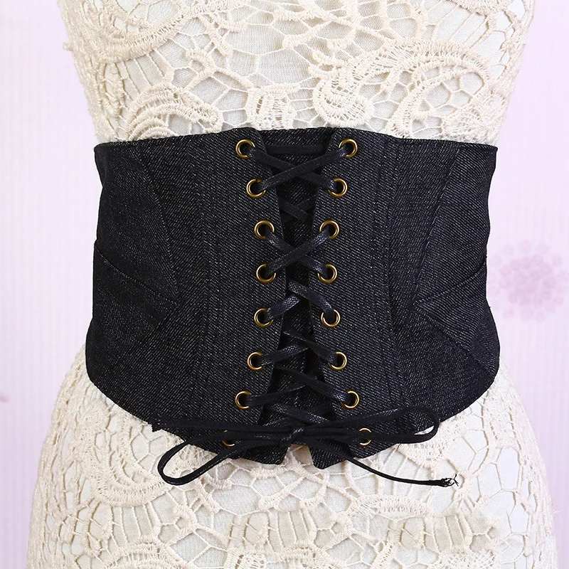 

Vintage Black Jeans Fabric Strap Up Corset Bandage Women Elastic Wide Waist Belt 2017 New Shape-Making Midriff-Cinchers