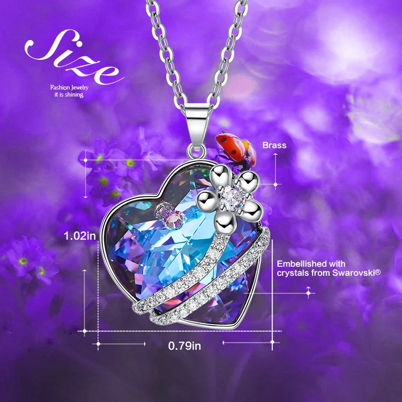 HeeZen Сердце ожерелье украшено кристаллами ожерелья и кулоны Bijoux шик ЛЮБОВЬ цветок