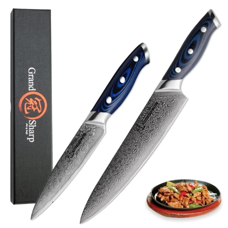 chef utility knife Grandsharp Дамасские Ножи шеф-повара японские Дамасские кухонные ножи VG10 шеф-повара Santoku кухонные ножи с ручкой G10 - Цвет: chef utility knife