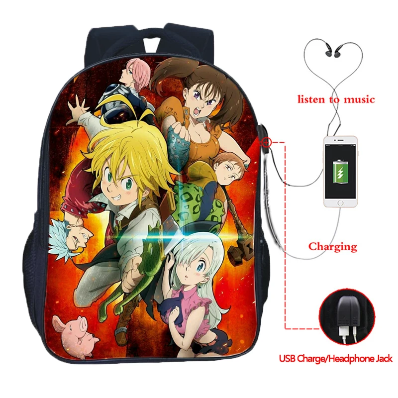 Рюкзак Seven Deadly Sins Nanatsu No Taizai с usb зарядкой школьная сумка для мальчиков и