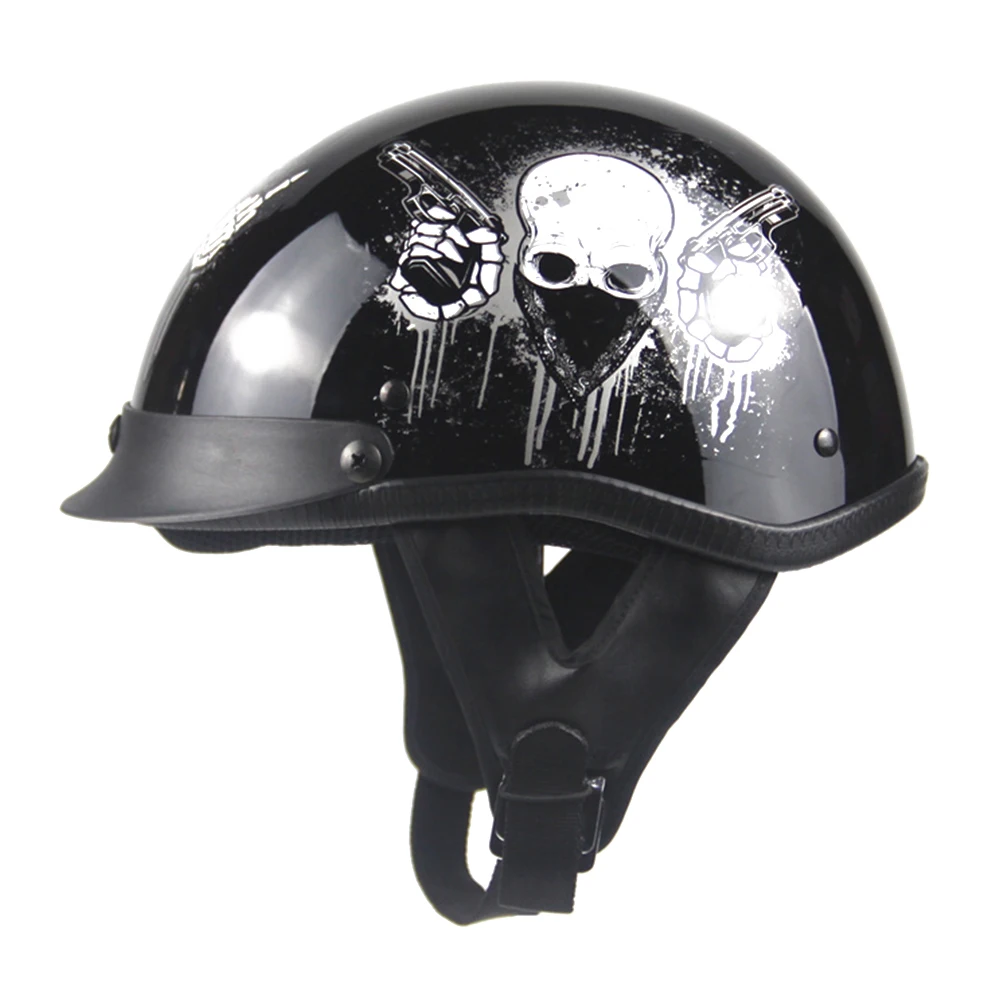 Skull Gloss Black Мотоциклетный шлем Винтаж кафе, Рейсер, чоппер Конный Ретро крушение мотоциклетный шлем мотоциклетный Мото шлем для мотоцикла - Цвет: Skull Gloss Black