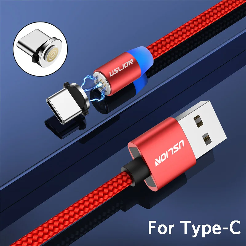 USLION 1 м Быстрая зарядка Магнитный Micro usb type-C кабель зарядное устройство для huawei P30 mate 20 Pro 3A светодиодный магнитный кабель usbc для передачи данных - Цвет: Red For Type-C