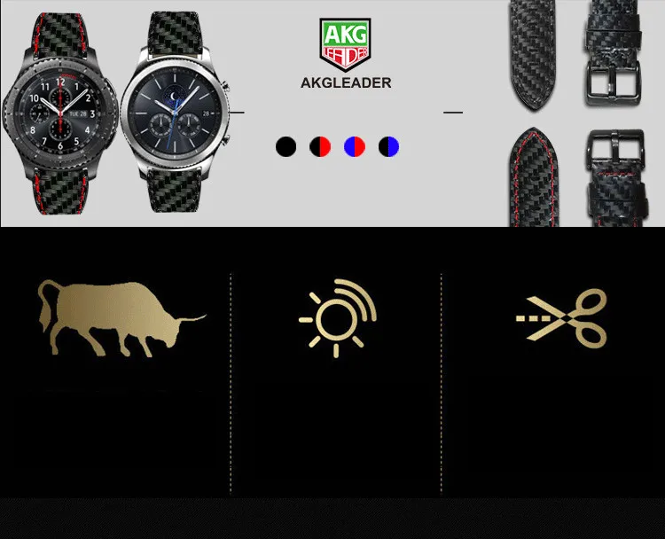 AKGLEADER для samsung Galaxy Watch 46 мм 42 м gear S3 S2 ремешок для часов из настоящего углеродного волокна Кожаный ремешок Huami Amazfit 2 наручный ремешок