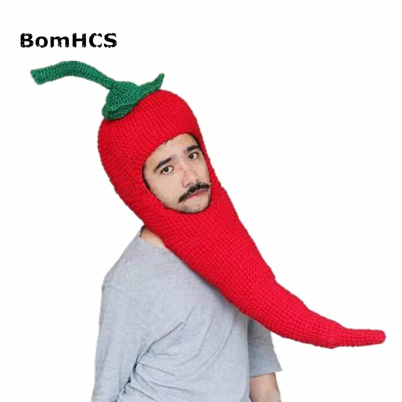 Головной убор BomHCS Novetly Chilli 100% ручная работа трикотажная забавная вязаная шапка