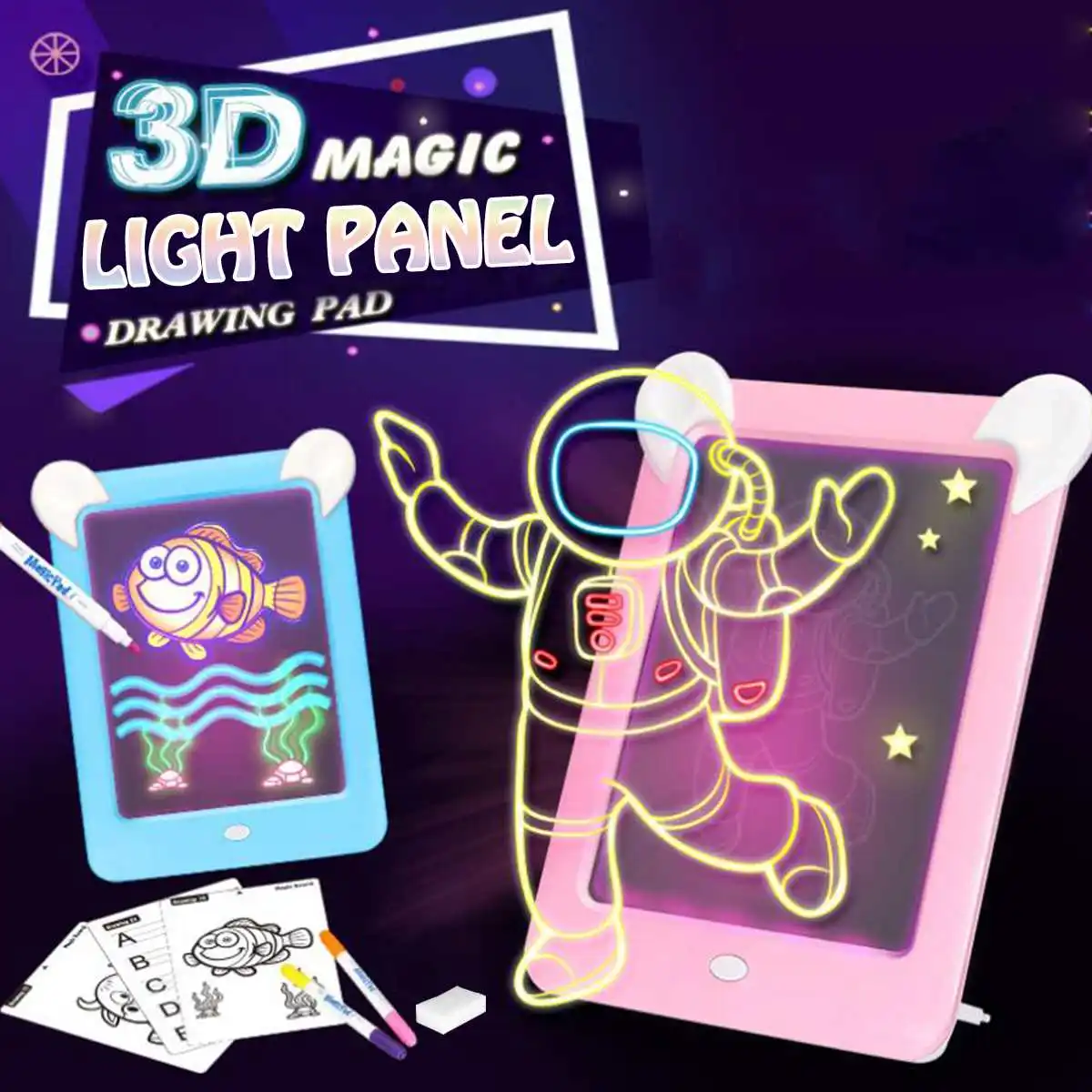 3D Magic рисовать коврик для повторного использования создавать произведения искусства СВЕТОДИОДНЫЙ светится магическая доска детская пишущая доска папки с зажимом для развития воображения и подарок