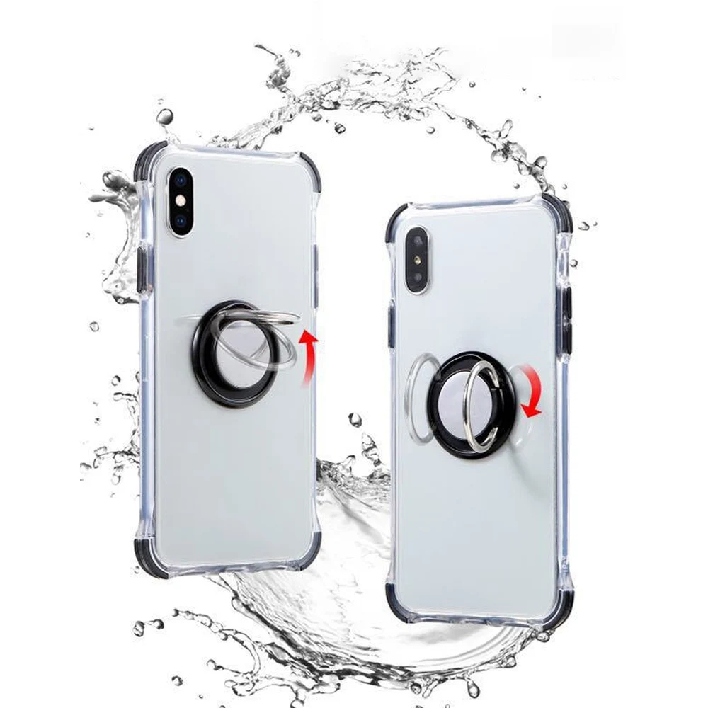 Transparent Phone Case For iphone 6 6s XR X 7 8 shockproof Bumper XSMAX XS Magnetic Finger Ring Holder Cover |