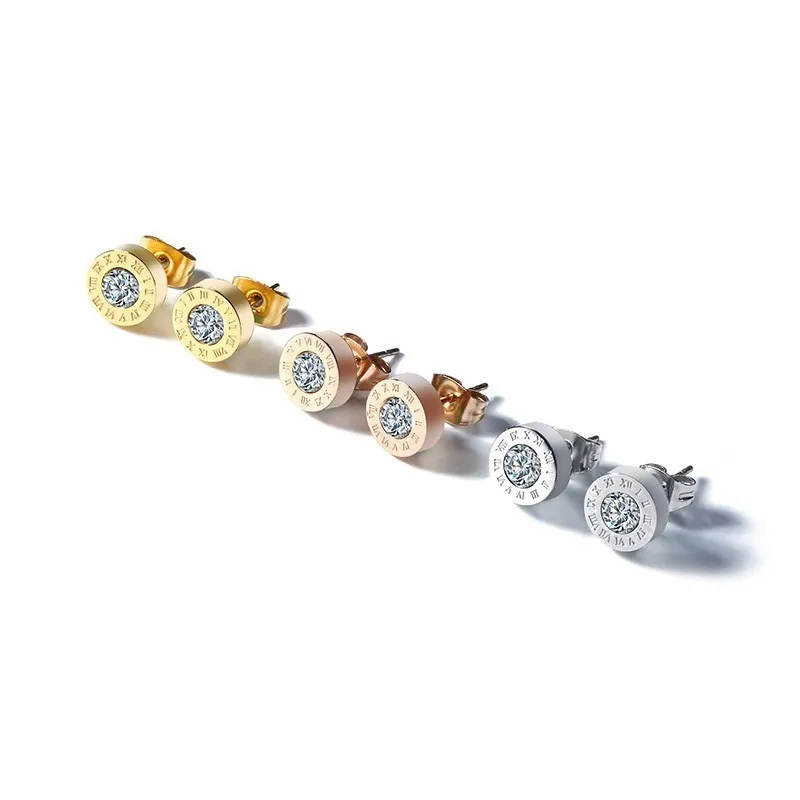 Vnox Elegant Roman Numerals Earrings for Women Gold and Rose Tone Stainless Steel CZ Stone Stud Bijoux | Украшения и аксессуары