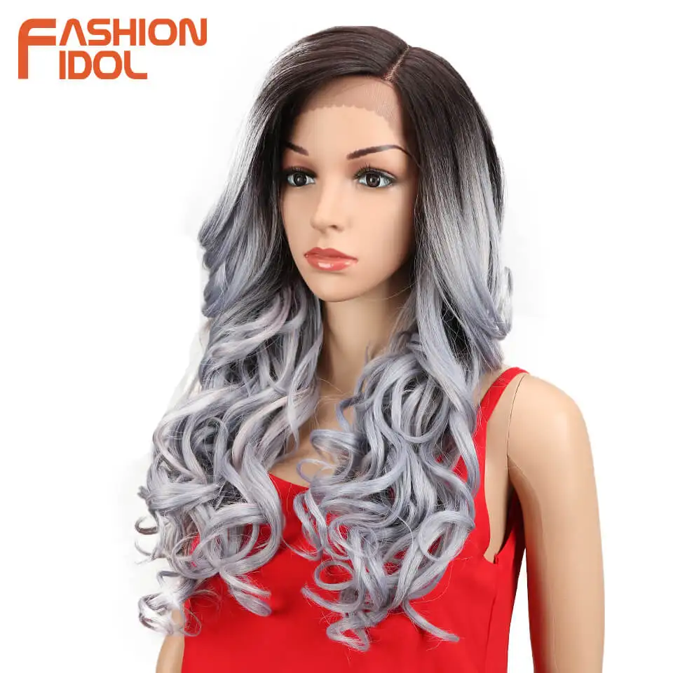 Мода IDOL л часть Синтетические волосы на кружеве парик Ombre 22 дюймов Silver Grey