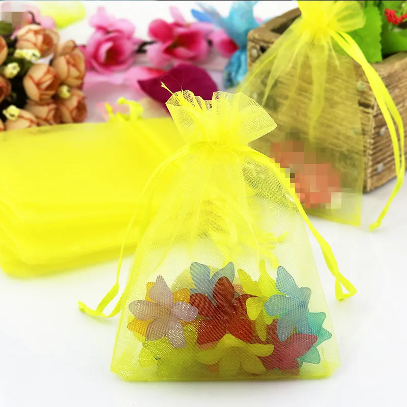 D10 Yellow 10 шт., 7x9 см, 9x12 см, 10x15 см, 13x18 см, подарочные сумки из органзы, сумки для упаковки ювелирных изделий, сумки для украшения дня рождения, свадьбы, вечеринки, Детские сувениры - Цвет: D10 Yellow
