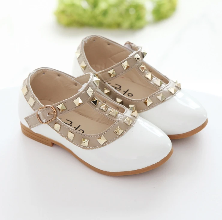 New Fashion Children Girls Princess Shoes PU Leather toddler Baby Flat-heel Kids Mary Jean Fasion Rivets Student Sneakers |