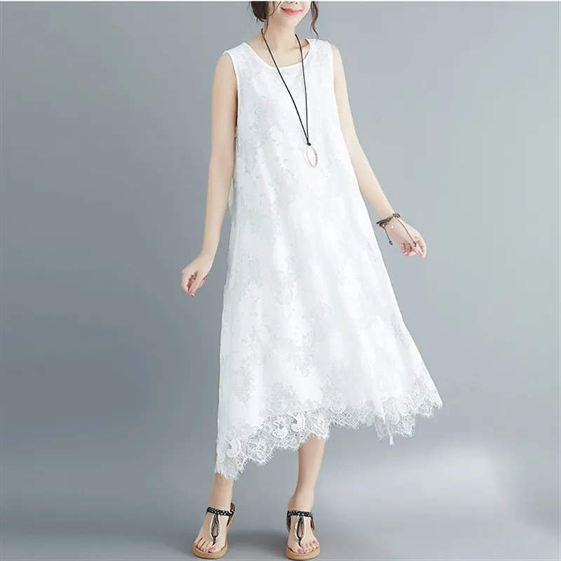 Женское кружевное платье с цветочным принтом Свободное длинное летнее в