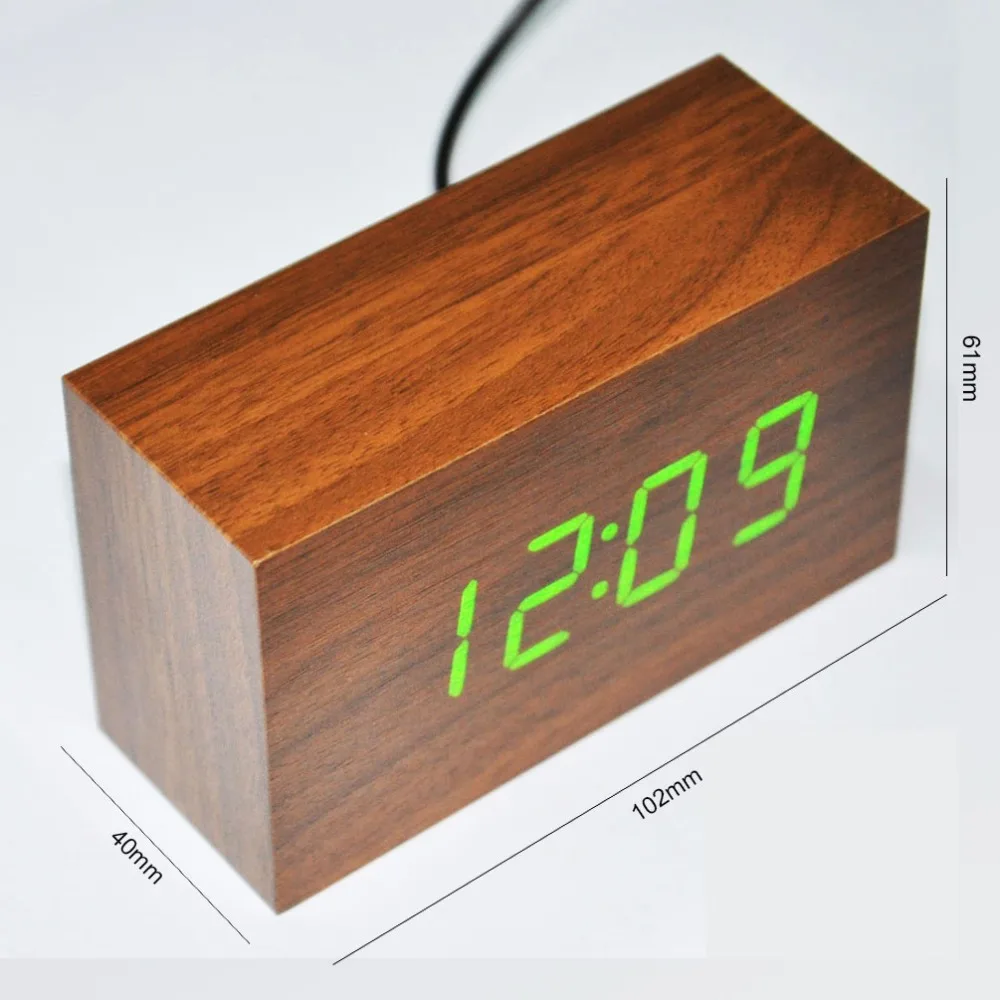 Digital Voice-Контроль Деревянные Часы LED Стол Термометр Электронный Календарь