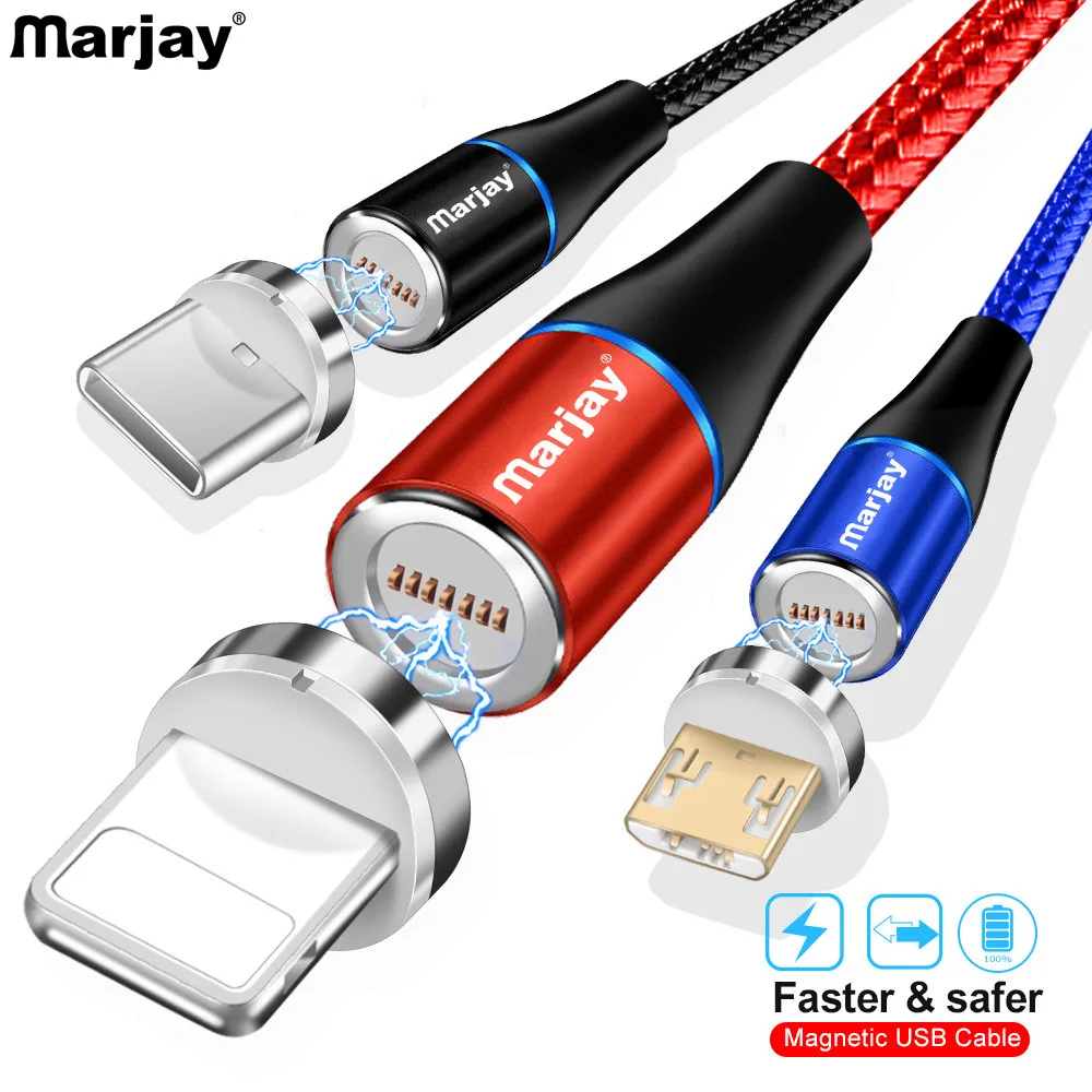 Магнитный usb-кабель Marjay 3A для быстрой зарядки 3,0, кабель Micro USB type-C для iPhone X 8, samsung S9, huawei, Xiaomi, кабель для быстрой зарядки