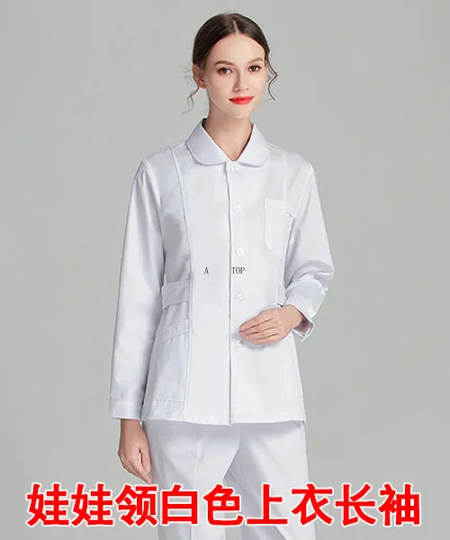 

Women's Scrubs Top Peter Pan Collar Coat Adjustable Waist with Two Side Belts Slim Fit Medical Jacket ( Just A Top)