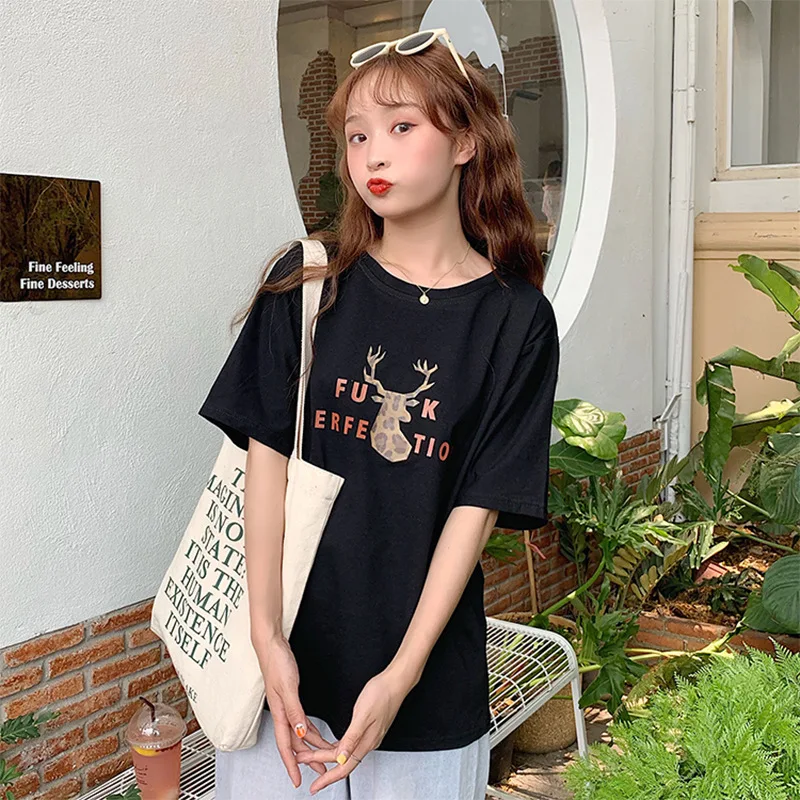 Женские летние блузки 2019 милые футболки с графическим принтом коротким рукавом