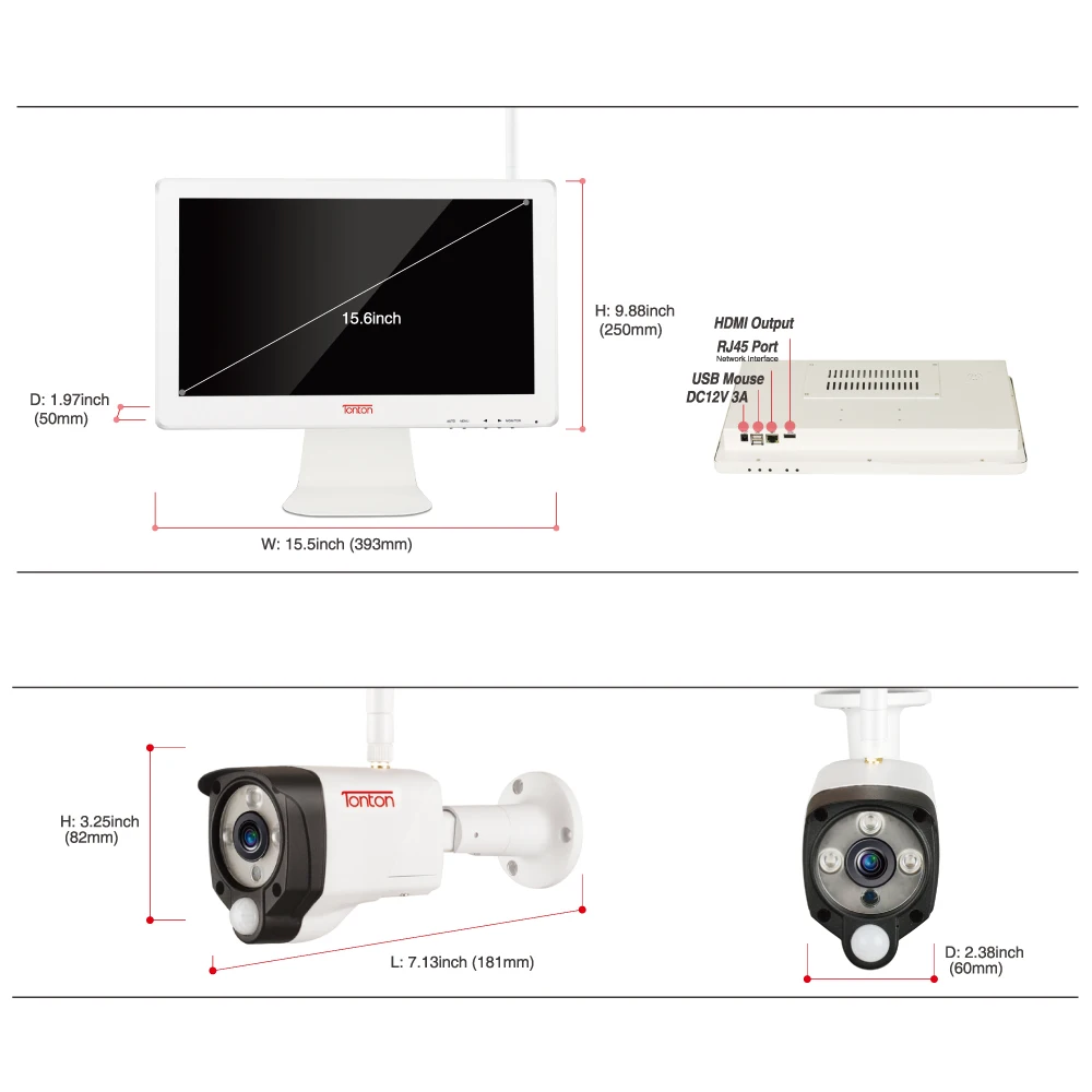 Беспроводная система видеонаблюдения Tonton 8 каналов 1080P 15 6 дюйма 2 МП Wi Fi IP камера