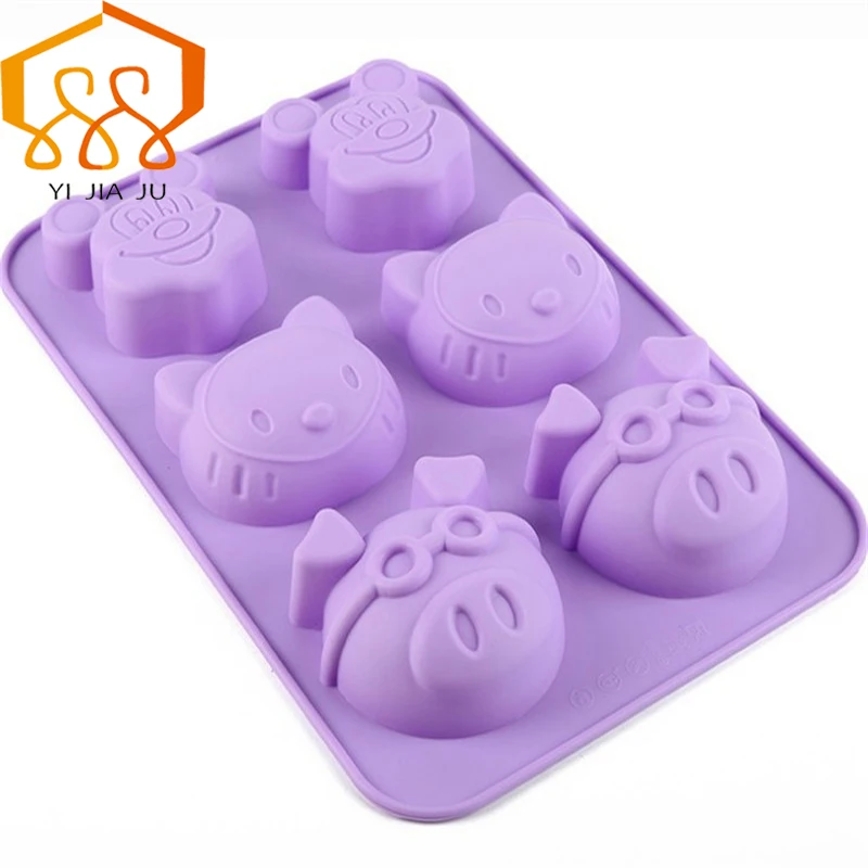 3D шесть животных Форма Fondant торта силиконовые формы для приготовления конфет