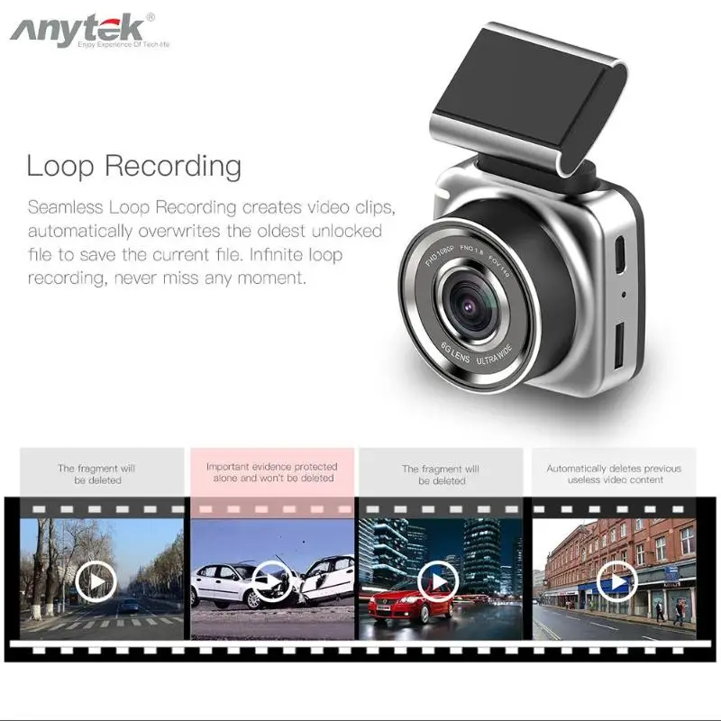 Автомобильный мини видеорегистратор Anytek Q2N 2 0 дюймовый экран Full Hd 1080P объектив 135