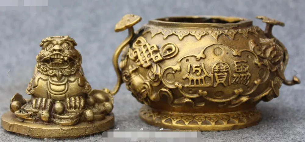 Бронзовый 8 благоприятный символ Ruyi Лев Львы зверь благовония горелки курильницы