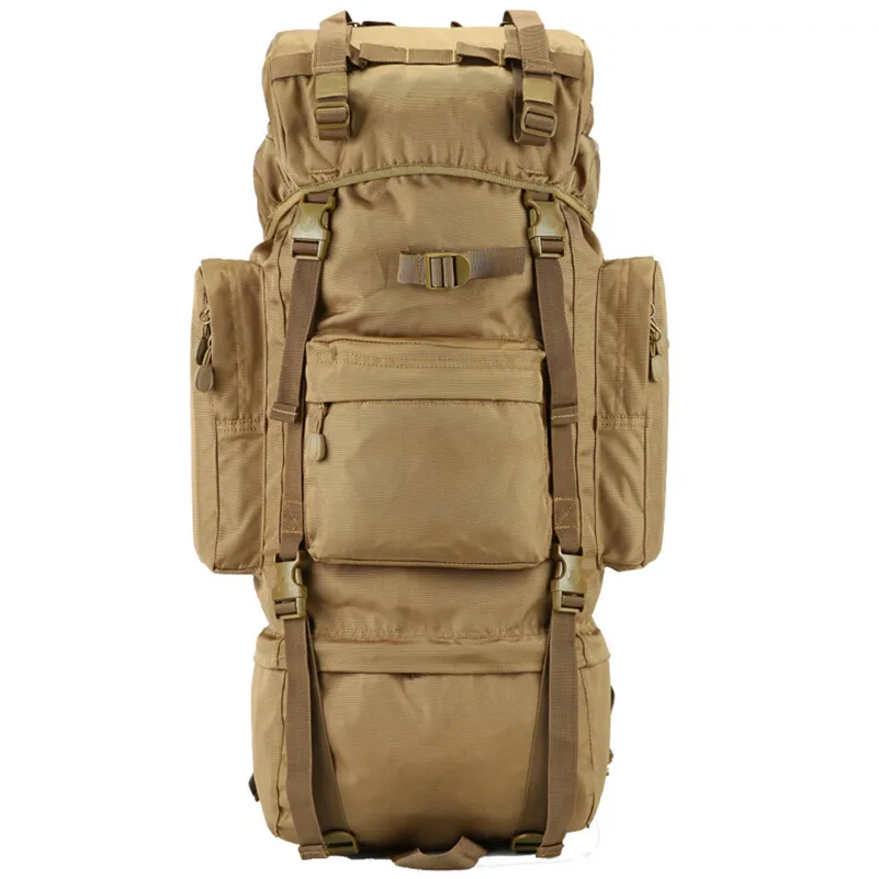 Khaki 70 L large Backpack Outdoor Sports Bag 3P Military Tactical Bags For Hiking Camping Climbing Waterproof Wear-resisting Nylon Bag - Цвет: Khaki