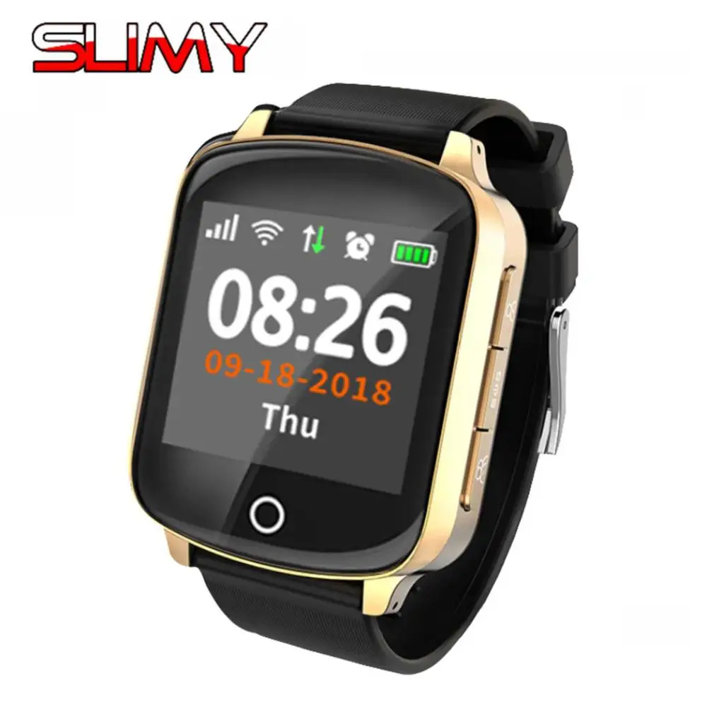 Gold Slimy D200 gps Wifi трекер локатор телефон смарт часы для пожилых женщин мужчин Smartwatch с SOS вызова сердечного ритма кровяное давление - Цвет: Gold