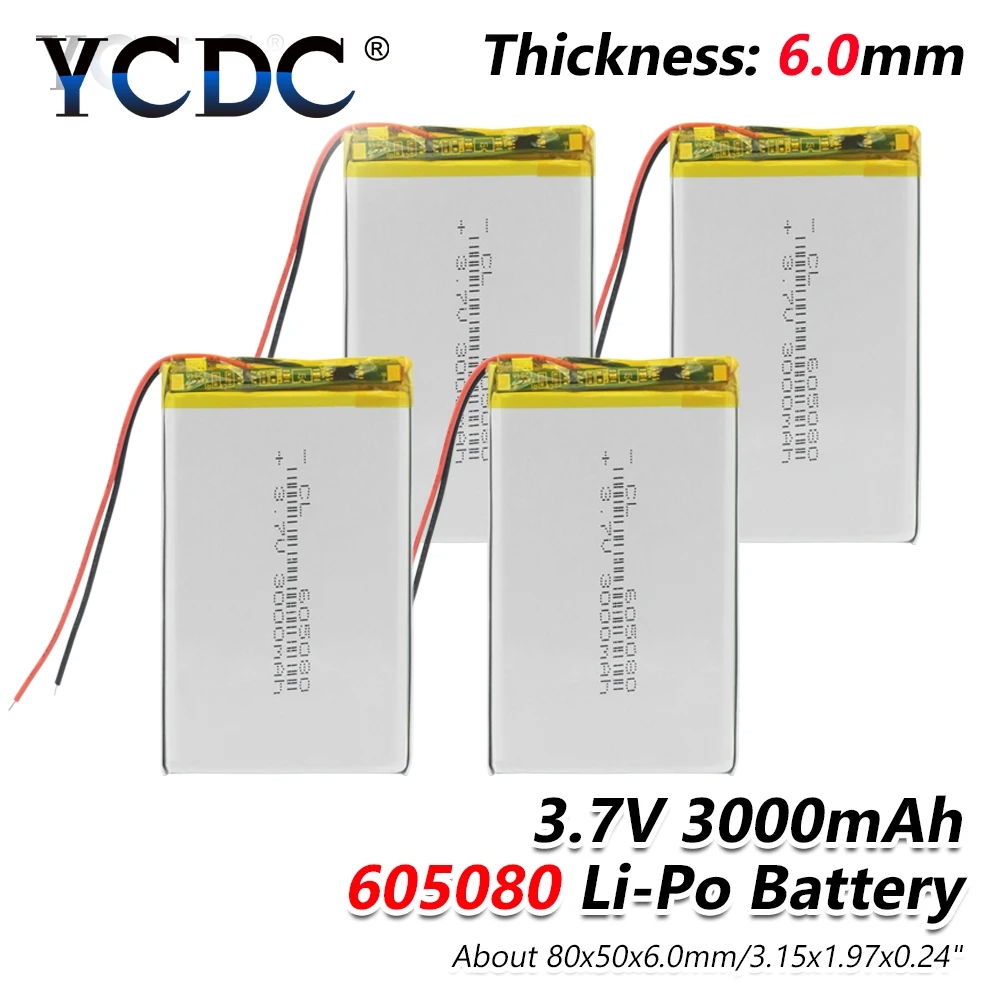 1/2/4 шт 3 7 V 3000mAh литий полимерный аккумулятор Батарея 605080 для DVD планшет gps Bluetooth