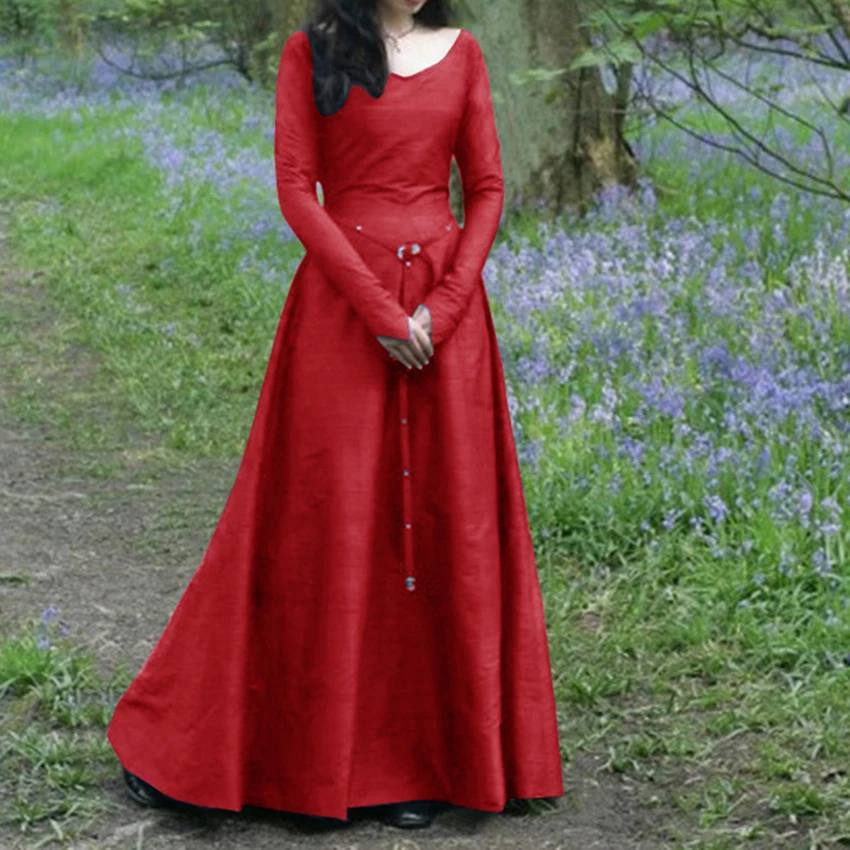 Женское платье классическое средневековое элегантное с v-образным вырезом
