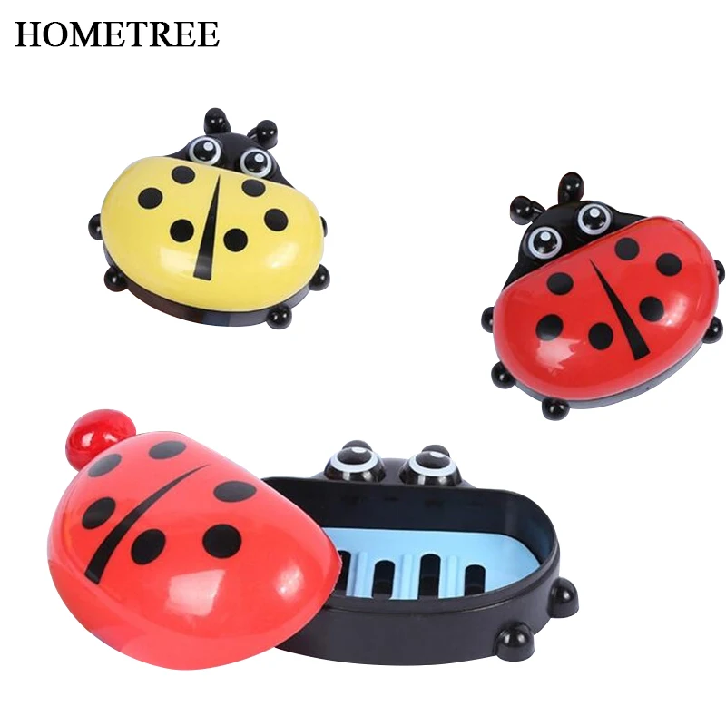 

HOMETREE Hot Sale Cute ladybug with lid Soap Dish Box Case Wash Dust-proof Shower Home Bathroom Accessories Set Soap Dish H30