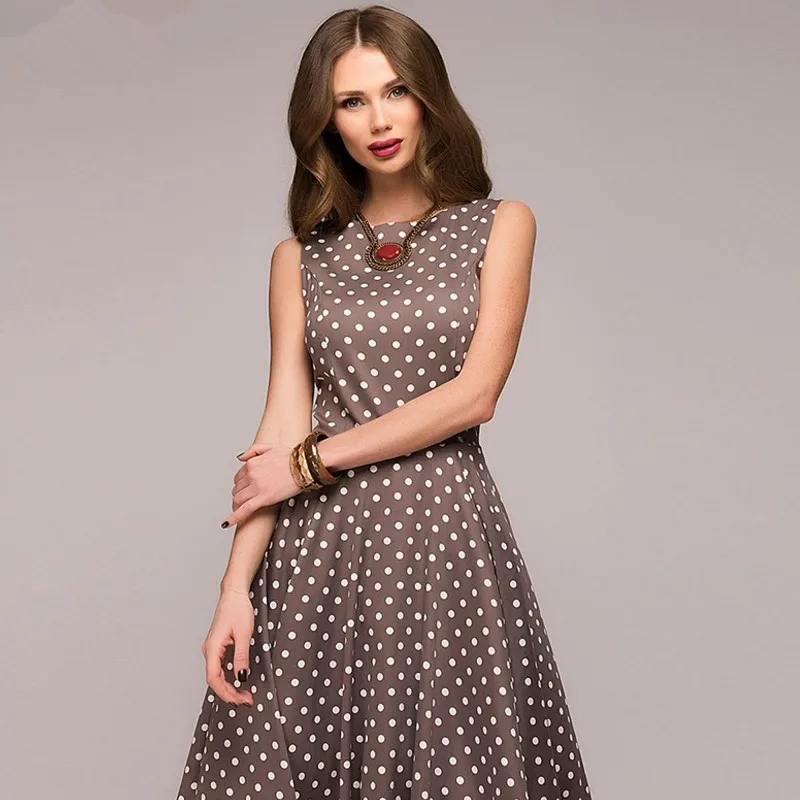 Винтажное платье 2018 новые летние с круглым вырезом без рукавов Vestidos Для женщин