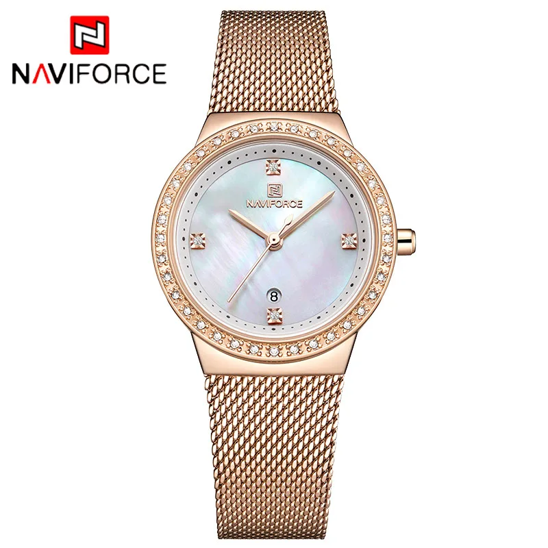 Rose Gold White Бренд NAVIFORCE, роскошные часы для женщин, модная одежда, кварцевые наручные часы, женские водонепроницаемые часы из нержавеющей стали, Relogio Feminino - Цвет: Rose Gold White